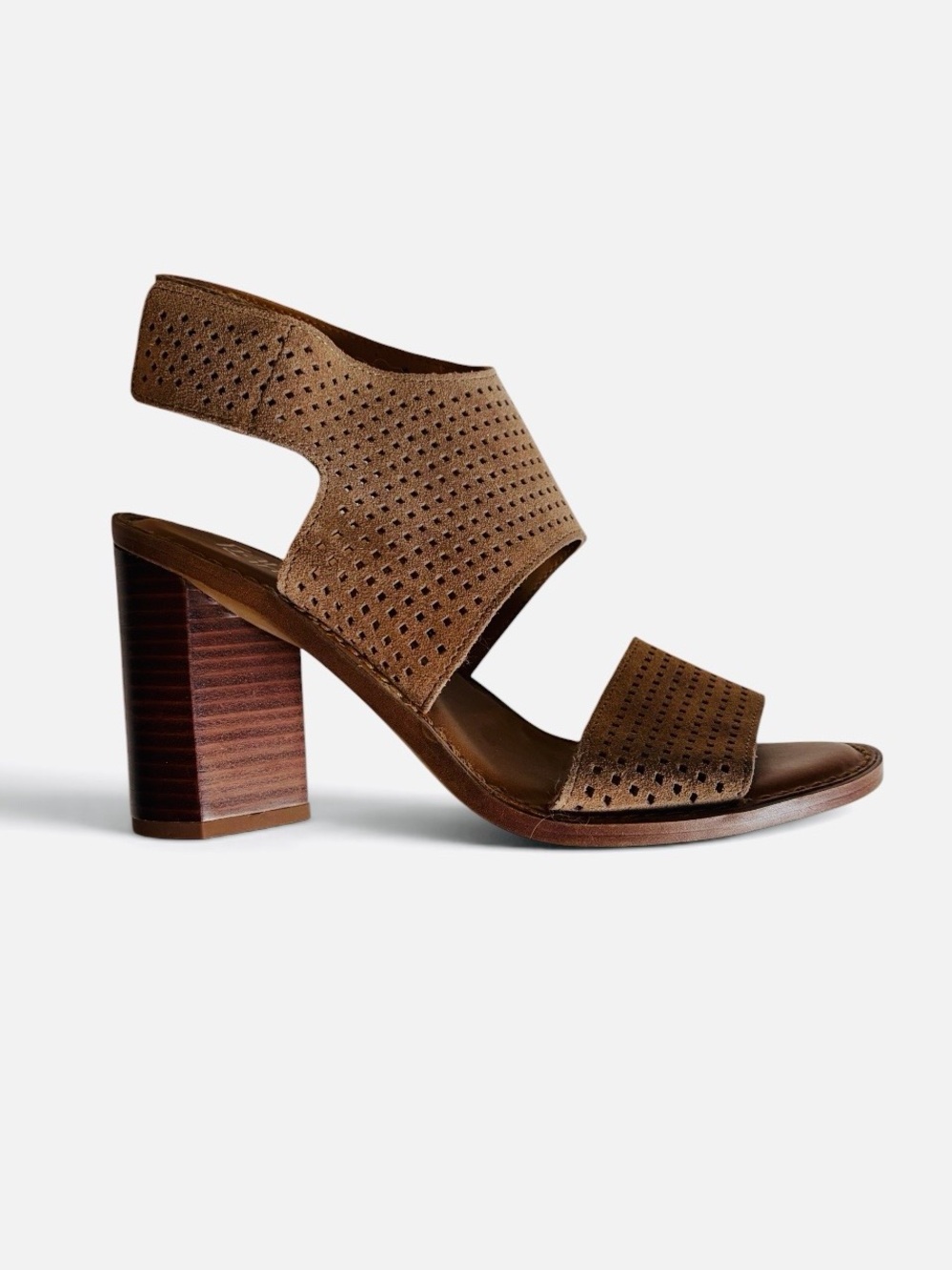 Franco Sarto Delores Open Toe Block Heel Size 8 Leather Beige Brown Sandals
